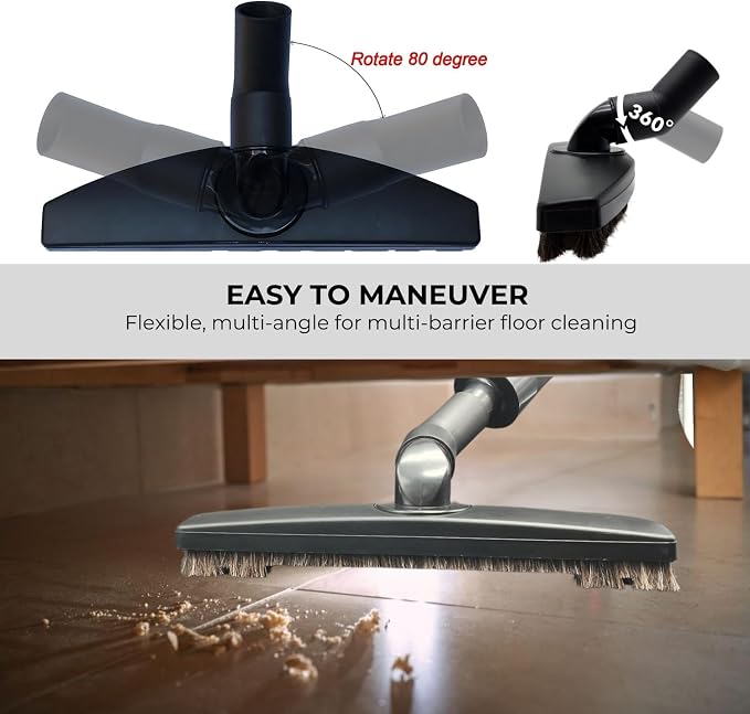 Vacuum Floor Brush & Extension Wand for Vacuum Cleaners with 1 ¼ inch (1.25'') (32mm) Inner Diameter with Horse Hair Soft Bristles - Hardwood Floor Attachment & Vacuum Extension Tube