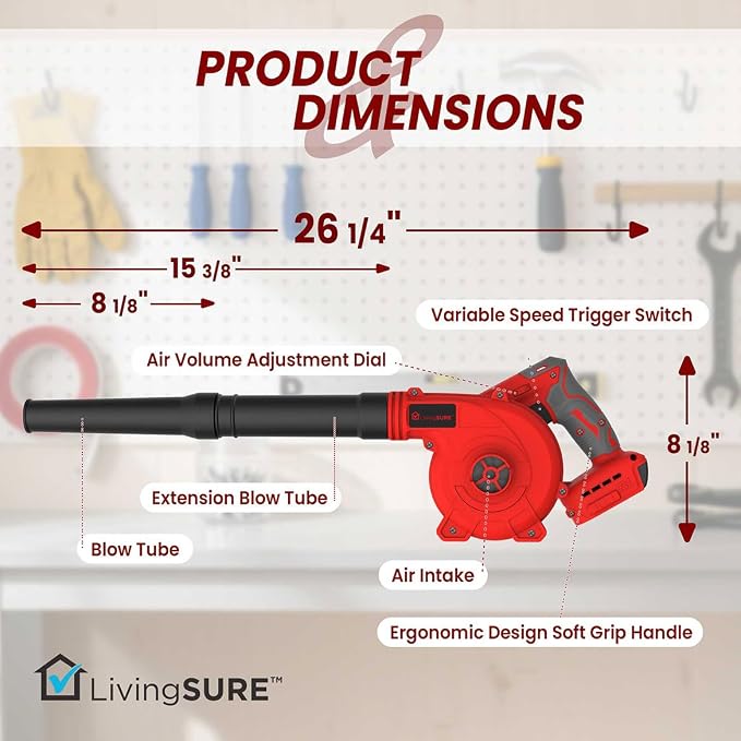 Cordless Compact Leaf Blower Vacuum by LivingSURETM Lightweight Electric Handheld Blower for Lawn and Leaf Care, Patio Cleaning, Dust Cleaner - Battery Not Included