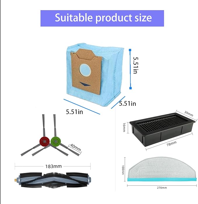 Replacement Accessories Kit for Yeedi Cube Robot Vacuum | Replacement Parts for Yeedi by ECOVACS Cube, Main Brush Side Brush Hepa Filter Mop Pads Dust Bags Cleaning Tool Spare Parts
