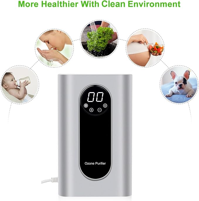 Portable Ozone Machine Generator,1000mg/h Multipurpose Ozone Machine for Air,Water,Food,Home,Office,Hunting (Silver)