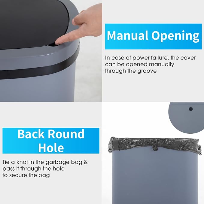 BestOffice Trash Can Broken-Resistant Plastic Touch Free High-Capacity Garbage Can with Lid for Bedroom Bathroom Home Office 49 Liter 13 Gallon Trash Can Automatic Kitchen Trash Can