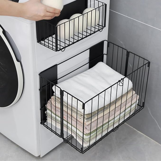 Picowe Extra Large Dryer Ball Organizer Magnetic Storage Bin, Foldable Magnetic Dryer Ball Holder for Laundry Room Organization and Storage to Hold 4-6 Dryer Balls, Without Balls (Black,L)