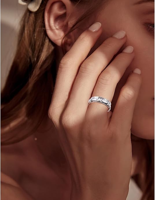 Ladytree Spinner Fidget Anxiety Ring,925 Sterling Silver Stress Relief Worry Ring,Platinum Plated ADHD Autism Jewelry,Birthday Mom Gift for Women