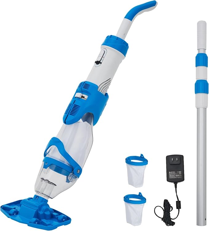 Garvee Handheld Pool Vacuum with Telescopic Pole, Updated Swimming Cordless Rechargeable Pool Cleaner 19.8GPM Powerful Suction for Above Ground/Inground Pools/Spa/Hot Tub, Dual-Filter Cleaning System