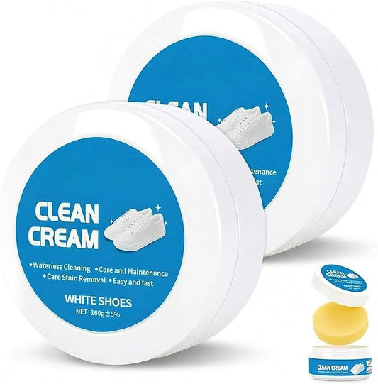 2Pcs White Shoes Clean Cream, No-Wash Clean Cream Shoe Cleaner with Sponge for Leather Shoes Sofa Bags