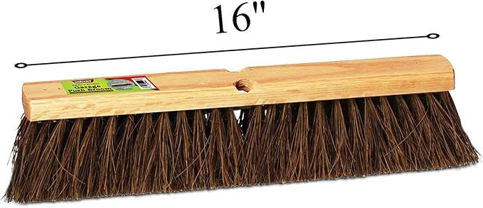 Indoor & Outdoor Broom Head – Heavy Duty Hardwood Block – Palmyra Bristles – Deck Scrub Brush – Two Threaded Handle Holes for Better Assist (16")