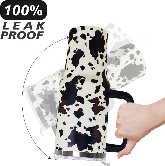 Ceovfoi 40 Oz Cow Print Tumbler With Handle,Cow Print Coffee Travel Mug Cup Water Bottle,Cow Print Decor,Cow Print Gifts for Women