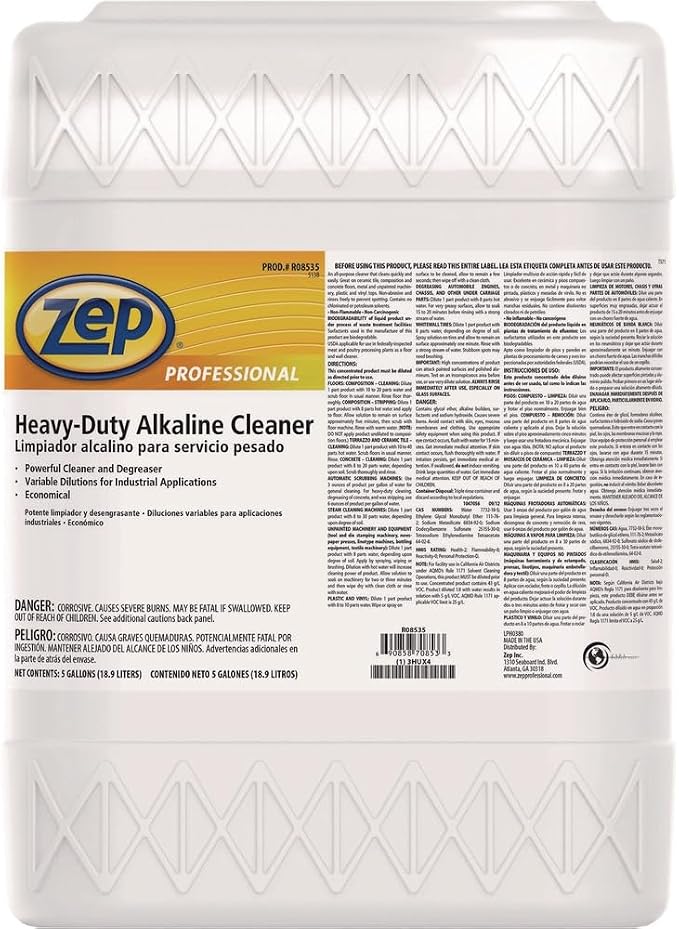 Zep Professional Heavy-Duty Alkaline Cleaner - 5 Gal (Each) - 1041569 - Powerful All-Purpose Cleaner and Degreaser, Non-Abrasive and No Spotting, Sufactants are Biodegradable