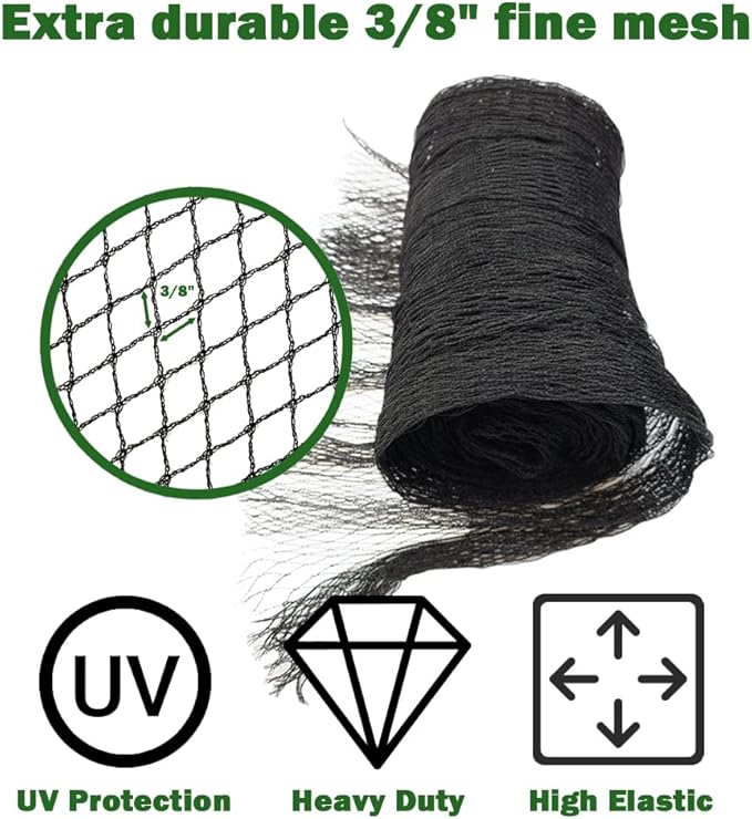 POYEE 20x20ft Pond Netting for Leaves Leaf Net Cover Pond Net with Small Fine Mesh Protecting Koi Fish from Birds Cats Stakes Included