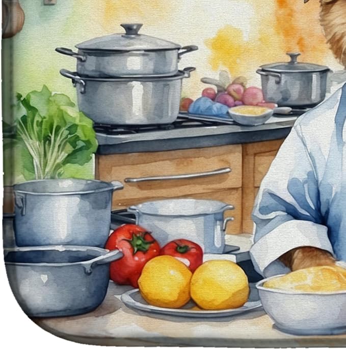 Caroline's Treasures DAC6213DDM Border Terrier The Chef Dish Drying Mat Absorbent Dish Drying Mat Pad for Kitchen Counter Dish Drainer Mat for Countertop, 14 x 21", Multicolor