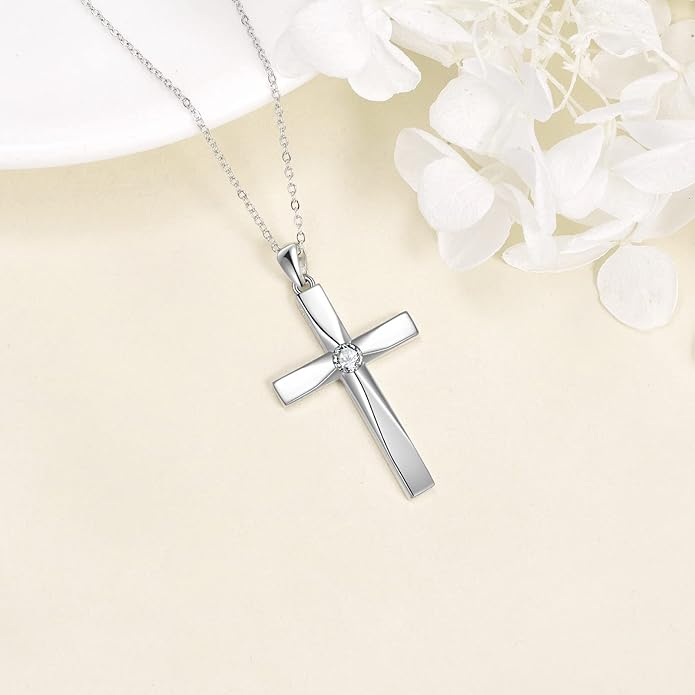 ONEFINITY Religious Cross Pendant Necklace Sterling Silver Origami Cross Pendant Gifts for Women Men Jewelry