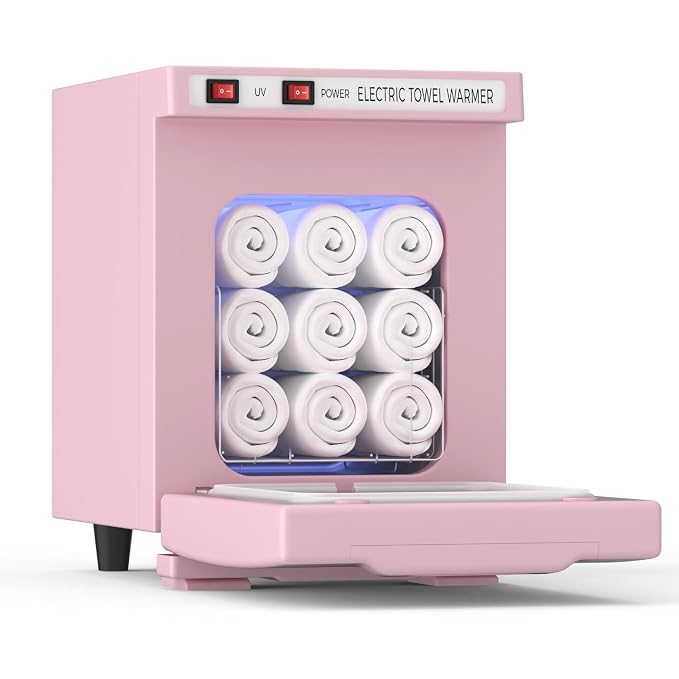 Towel Warmer 5L-Pink, 2-in-1 Professional Mini Small Hot Towel Warmer for Spa, Facial Towel Cabinet for Solo Estheticians, Small Salons & Home Spa (Fits 10-15 Washcloths 6-9 Towels)