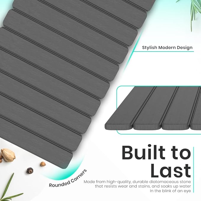Stone Dish Drying Mat For Kitchen Counter - Fast-Drying 24"(L)×16"(W) Collapsable Diatomaceous Mat With Four Matching Stone Coasters - Versatile Stone Drying Mat for Cups, Dishes, Bottles