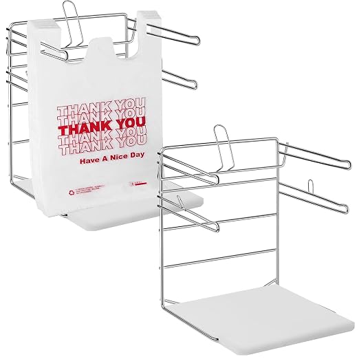 Ferraycle 2 Pcs Plastic Grocery Bag Holder Shopping Rack Fits 11½"W x 6" D x 21" H T Shirt Rack Plastic Bag Organizer with PP Base for Grocery Store, 12" W x 12" L x 16" H