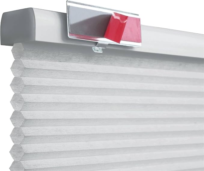 REGAL estate QuickInsta PeelMount No Drill No Tools Cordless 1" Light Filtering Cellular Shade, 26.5" W x 60" H, Light Gray