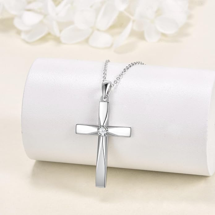 ONEFINITY Religious Cross Pendant Necklace Sterling Silver Origami Cross Pendant Gifts for Women Men Jewelry