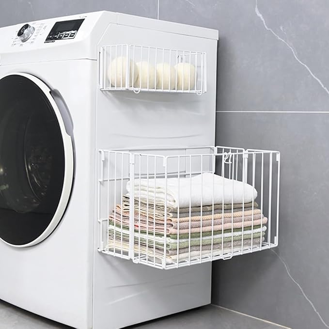 Picowe Extra Large Dryer Ball Organizer Magnetic Storage Bin, Foldable Magnetic Dryer Ball Holder for Laundry Room Organization and Storage to Hold 4-6 Dryer Balls, Without Ball（White,L）