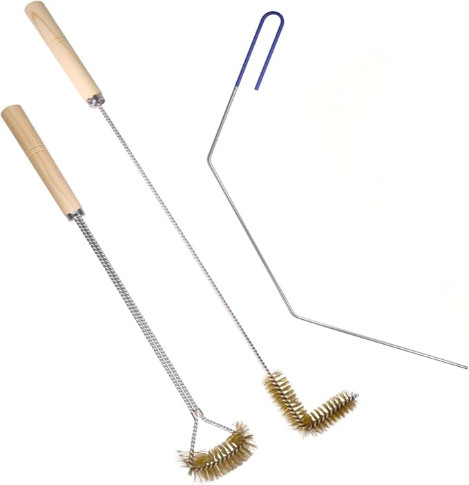 3 PCS Fryer Cleaning Tools with Deep Fryer Brass L-Shaped Brush, Deep Fryer Cleanout Rod, Long Handle Deep Basket Brush for Restaurants, Air Fryers, Deep Fat Fryers