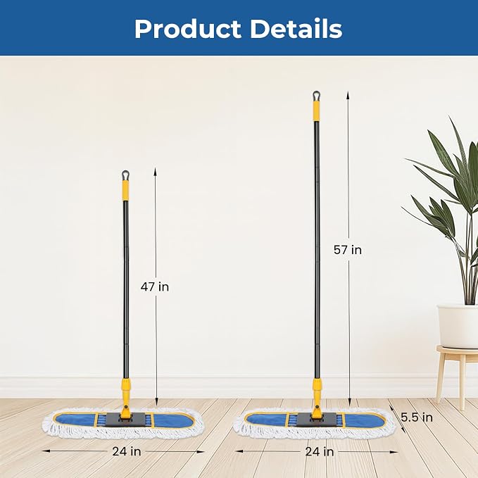 24" Push Broom Brush and 24" Dust mop, with a Large 24-inch Coverage Area for Heavy-Duty Sweeping and Mopping
