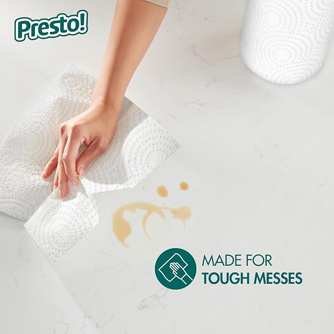Amazon Brand - Presto! Flex-a-Size Kitchen Paper Towels, 2-Ply, Strong and Absorbent, 128 Sheet Family Roll, 2 Rolls