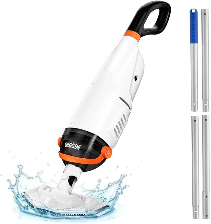 Cordless Handheld Pool Vacuum for Above Ground Pools - Upgraded 26.5GPM Real Suction, Time-Saving Directional-Control, 60min Runtime, 2 Vac Heads & 4 Filter Bags for Hot Tubs & Inground Pools -Orange