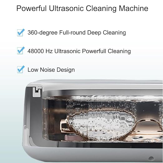Ultrasonic Cleaner,640ML 48KHz Powerful Ultrasonic Jewelry Cleaner Machine, Sonic Glasses Cleaner for Eyeglass Ring Gold Silver Jewelry Denture Retainer Watch Dental Pod Cleaning