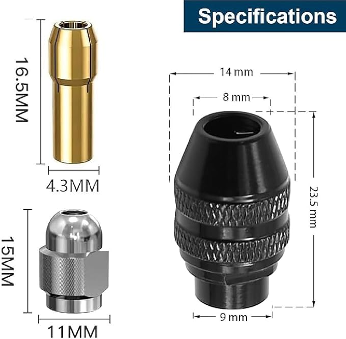 Drill Chuck Collet Set for Dremel Accessories Chuck Collet Kit（1/32" - 1/8" ）Replacement Drill Bits, with Quick Change Adapter and Rotary Drill Nut Tool (Yellow,)