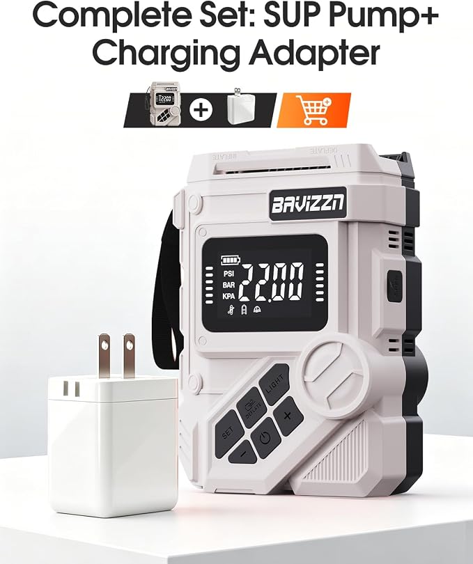 Rechargeable Paddle Board Pump, 22PSI Dual Stage Electric SUP Pump