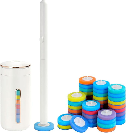 Disposable Toilet Brush and Holder Set - Wall Mounted Toilet Bowl Cleaner Wand with 24 Rainbow-Colored Refills & Automatic Storage Caddy, Hygienic Toilet Cleaning System for Bathroom