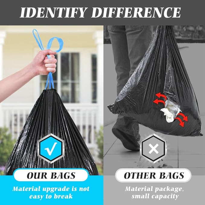 Teivio 23 Gallon Drawstring Trash Bags, 120 Counts, Fit 23 Gallon Rubbermaid Slim Jim Can & 22-25 Gal Tall Kitchen Trash Can，Large Plastic Waste Bin Liners for Home Office Daily Household Use, Black