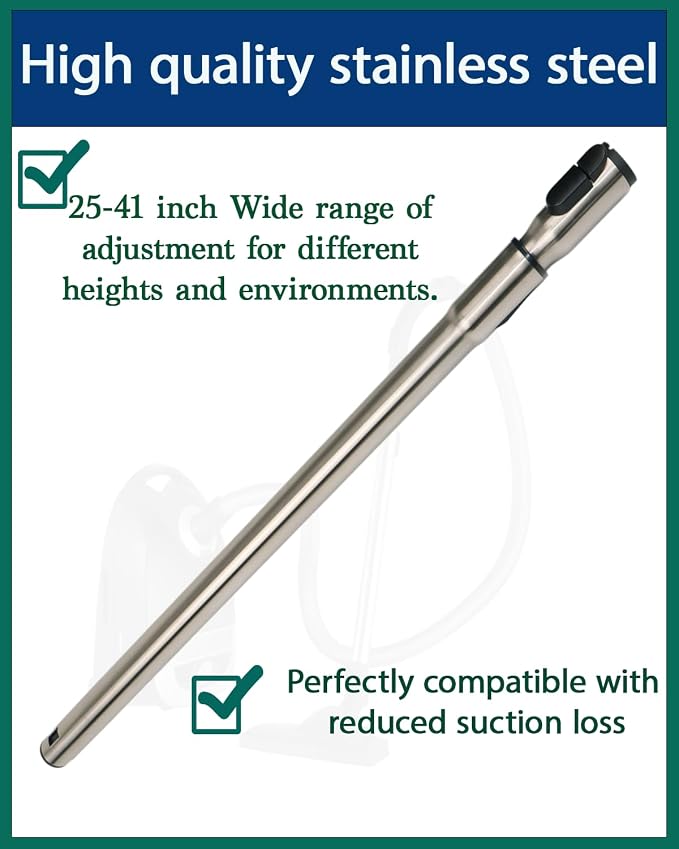 Upgraded Stainless Steel Vacuum Extension Wand, Extends Up to 41 Inch, 1-3/8” (35mm) Telescopic Metal Tube Compatible with Miele C1 C2 C3 S4 S5 S8 S10 Canister Vacuums, Non-Electric Replacement Wand