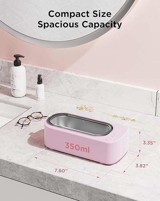 Ultrasonic Jewelry Cleaner Machine: 48KHz Ultra Sonic Cleaner for Jewelry,Eyeglass,Rings,Watch Band,Dentures,with Dual Cleaning Modes,350ML 304 Stainless Steel Tank,Gift for Wife,Mom,Daughter