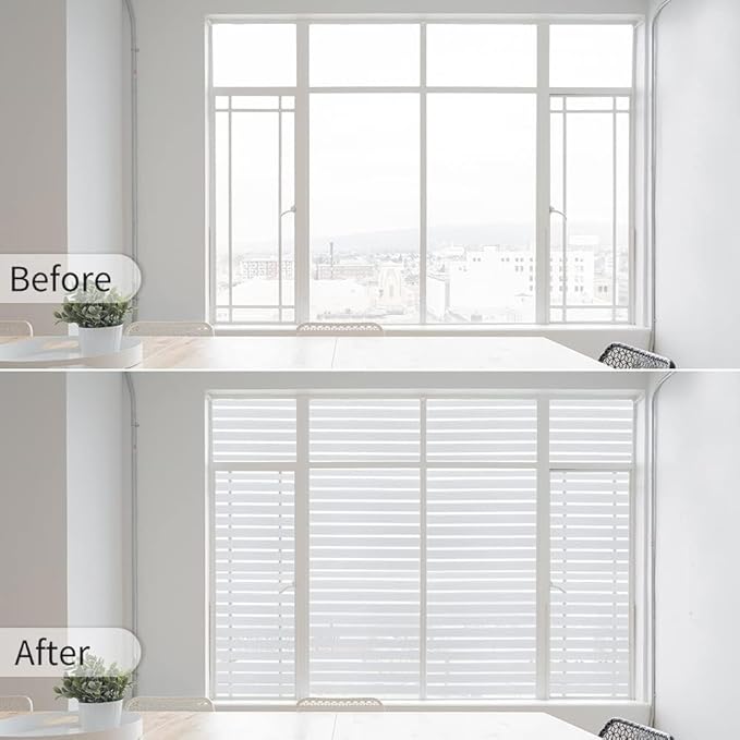 DERZGAO Window Privacy Film with Installation Tools, Stripe Window Film, Static Cling, Anti UV, Heat Control, Ideal for Home Shower Office Glass Door (Stripes Pattern, 29.6X157.4Inch)