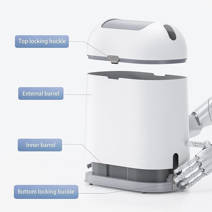 ELPHECO Bathroom Trash Can, 2.5 Gallon Motion Sensor Waterproof Trash Bin with Butterfly lid, Bathroom Decor Waste Basket Garbage Bin for Bedroom Kitchen and Office use, White with Grey Button