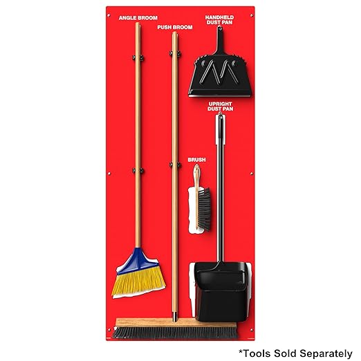 Clean & Sweep 5S Shadow Board/Wall Mount Broom Holder, 68" x 30" Board, 5S Cleaning Station - Board Only, Tools Sold Separately, Made in The USA by AccuformNMC, Red/White, PSB614RDWT