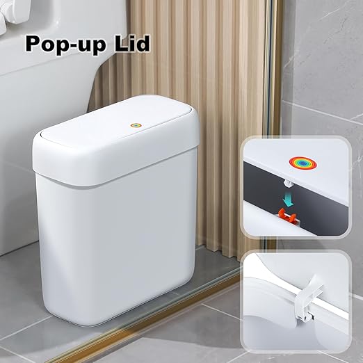 funest Bathroom Small Trash Can with Lid,10L / 2.7 Gallon Slim Garbage Bin Wastebasket with Press Top Lid for Bedroom,Rv,Office,Kitchen,Craft Room (Pack of 2)