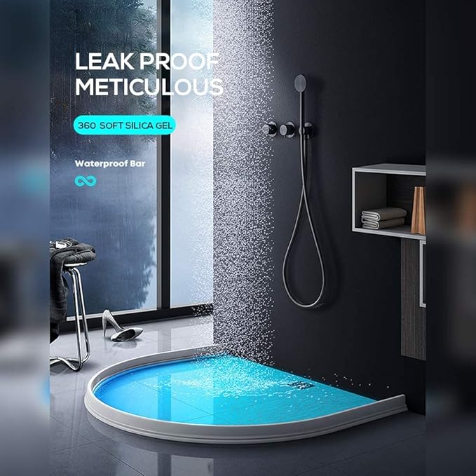Hi-Na 3ft/5ft/6ft/8ft/10ft Collapsible Shower Threshold Water Dam Water Barrier for Shower and Water Stopper Keeps Water Inside Water Threshold for Wet and Dry Separation (3ft, White)
