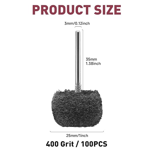 100 PCS Abrasive Buffing Wheels,1 Inch Buffing Polishing Wheel Set for Rotary Tool Accessorie 1/8'' (3mm) Shank, Black 400 Grits for Metal,Wood, Rust Removal