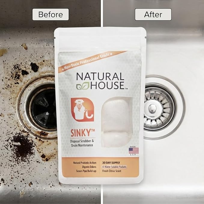 Natural House Sinky - Plant-Based Enzyme Drain Cleaner Pods Family Pack - 120 Count - 2-Year Supply - Septic-Safe, Plumbing-Friendly - Citrus Scent