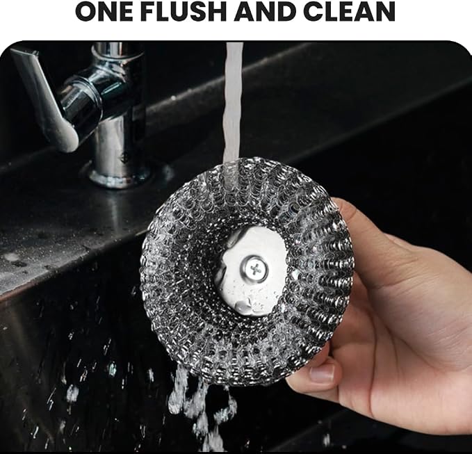 Steel Wool Scrubber with Handle, Upgrade Heavy Duty Stainless Steel Dish Scrubber for Cleaning Dishes, Iron Pots, Stoves, Kitchen Sink (4 pcs)