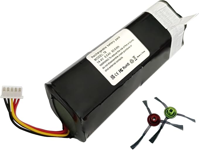 6.5Ah Battery Compatible with Yeedi vac Series、Ecovacs Deebot T5、T8、T9、T10、T20、X1、950 Robotic Vacuum Cleaners Replacement Battery Pack,Side Brush(2pcs)