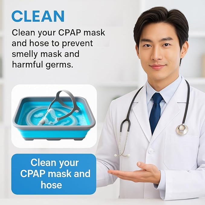 CPAP Cleaning Kit for Hose and Mask, CPAP Hose Cleaning Brush, Collapsible Wash Basin, Compatible with Standard and Slimline CPAP Tubing (Basic Basin Kit)