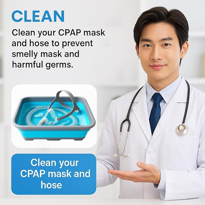 CPAP Cleaning Kit for Hose and Mask, CPAP Hose Cleaning Brush, Collapsible Wash Basin, Storage Bag, Compatible with Standard and Slimline CPAP Tubing (Basin + Brush Kit)
