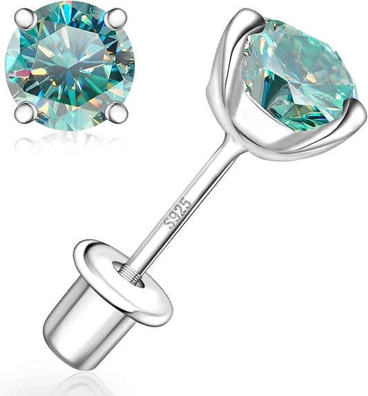 Moissanite Screw Back Earrings Studs - 0.2CT-4CT Moissanite Earrings for Women 925 Sterling Silver Piercing Real Colorful Moissan Hypoallergenic Jewelry Ear Stud Gifts