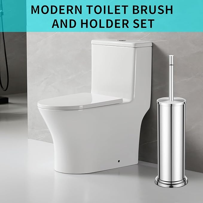 Chrome Toilet Brush and Holder Set,304 Stainless Steel Toilet Brush for Bathroom with Long Handle, Heavy Duty Toilet Bowl Brush,Removable Inner Bowl and Splash Protection,Deep Cleaning