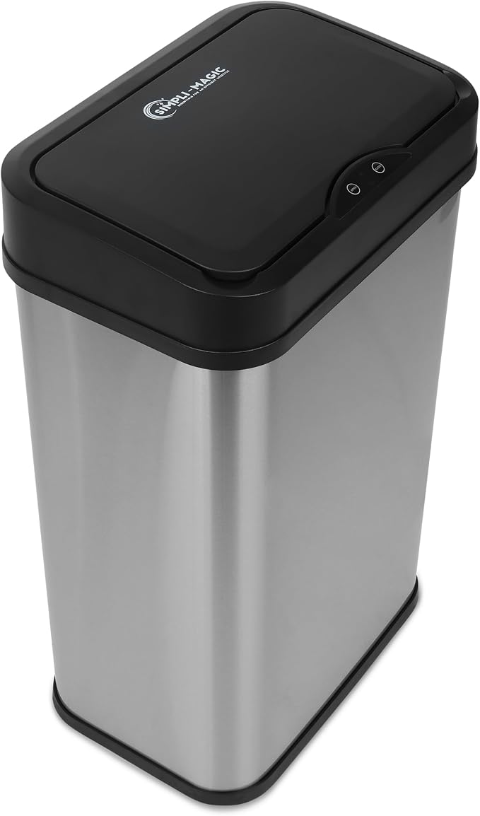 Simpli-Magic 79207AM Kitchen Trash Can, Touchless Trash Can and Garbage Bin, 13 Gallon Capacity, Perfect for Home, Kitchen, Office, Stainless Steel