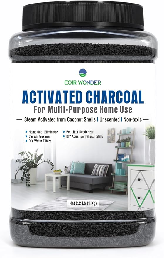Coir Wonder Activated Charcoal Odor Absorber – 2.2 Lb – Coconut Shell Carbon Granules – Natural Air Purifier for Home, Car, Closet, Fridge, Shoes, Gym Bags, Trash Areas – Room Deodorizer