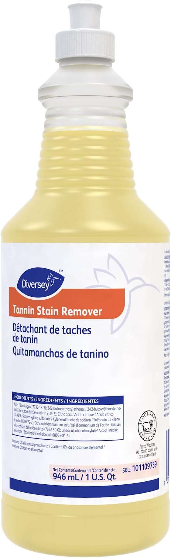 Diversey 101109759 Tannin Stain Remover, Carpet Cleaner for Coffee, Tea and Cola Stains, Ready-to-Use Liquid, Fruity Scent, 32-Ounce