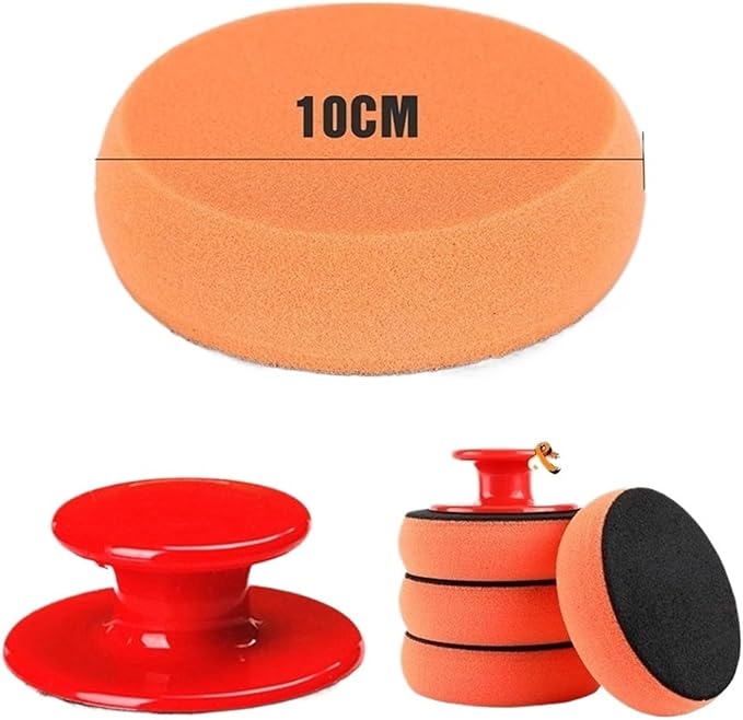 Car Wash Wax Polish Pad Polishing Pad Sponge Car Cleaning Cloth Microfiber Applicator for Auto Polisher Waxing Sponge(4pcs Spong 1pcs Hand)