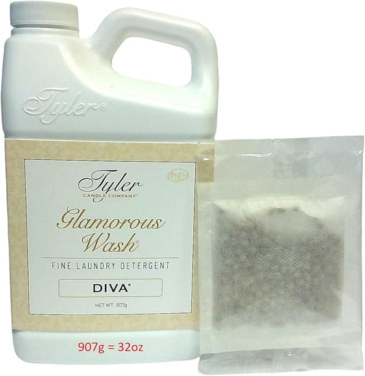 Tyler Candle Company Glamous Laundry Detergent, Diva 32 Fl Oz/with Glamorous Sachet Single Pouch